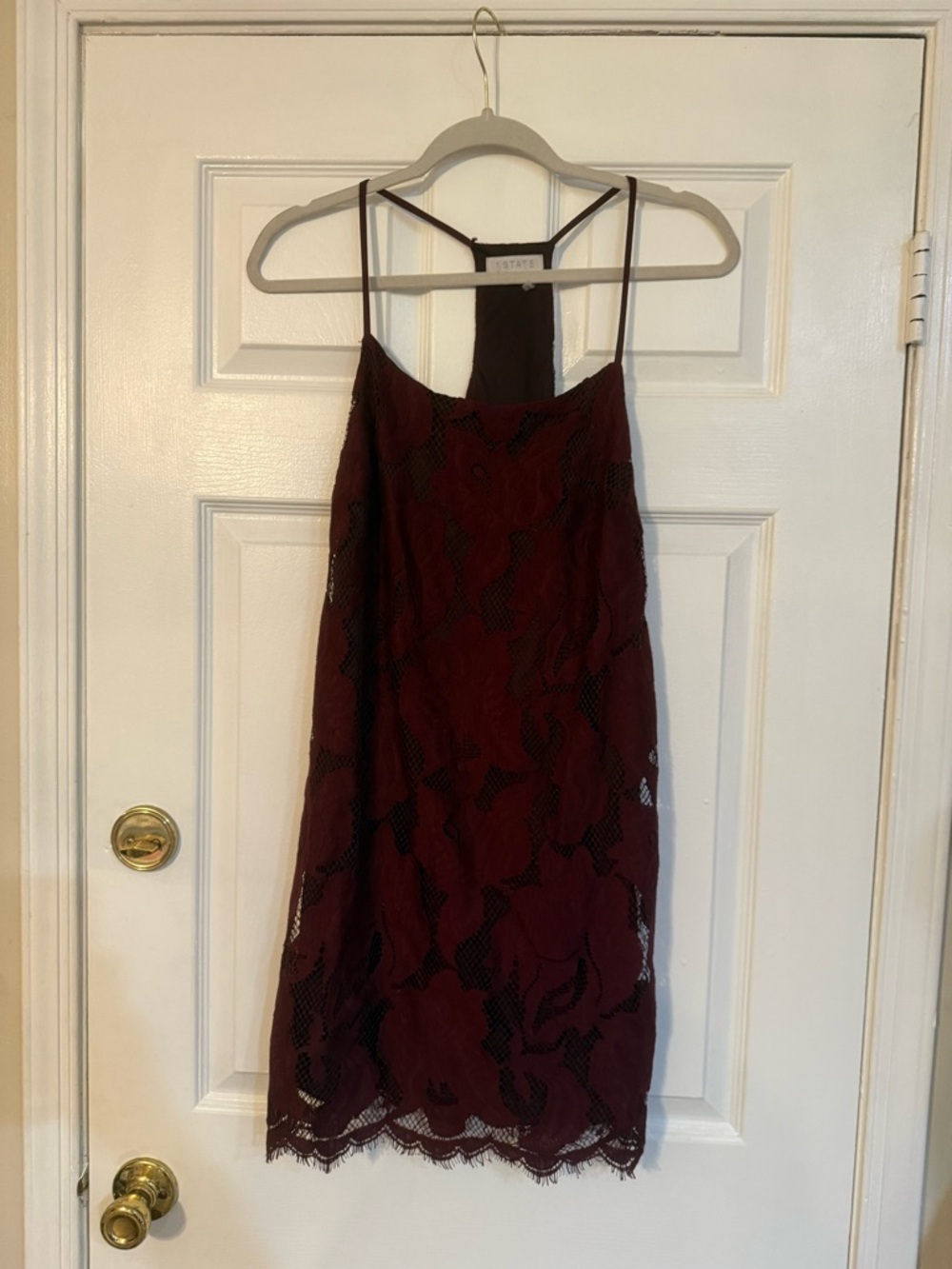 1.STATE Wine Lace Slip Dress